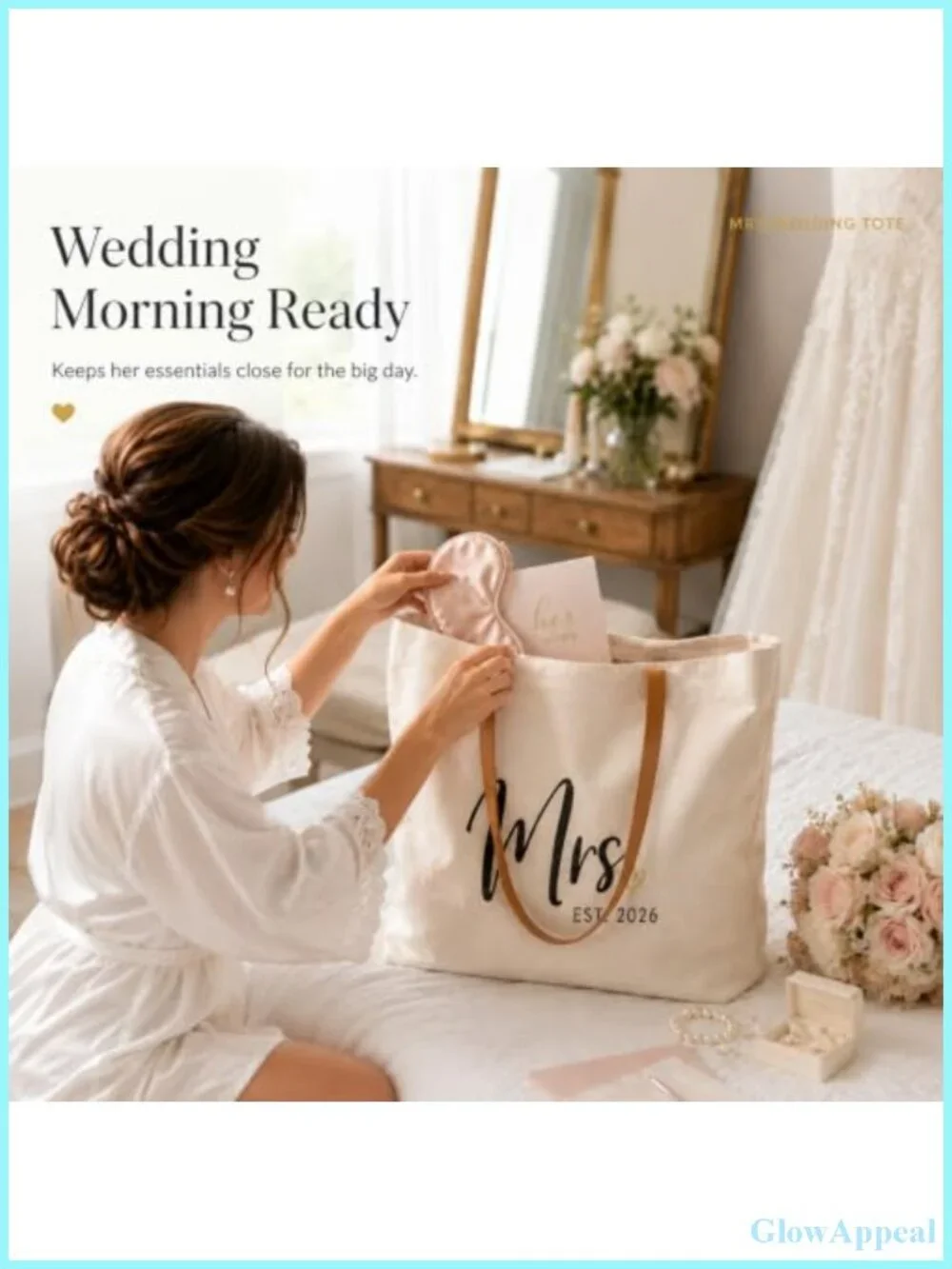 Bridal Tote Bag with Zipper, Canvas Leatherette Handles, Wedding Gifts